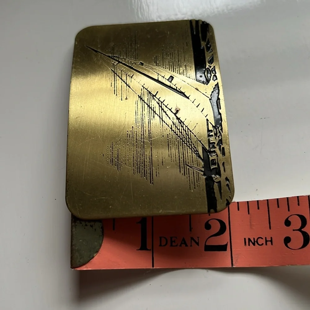 Vintage Gold Metal Sailboat Design Belt Buckle
